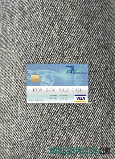 Frente fotográfica do cartão Visa do Benin Atlantique Bank modelo